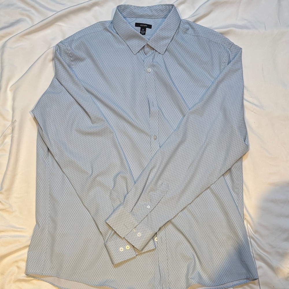 Alfani Men’s long sleeve Light Blue Checkered Dress Shirt